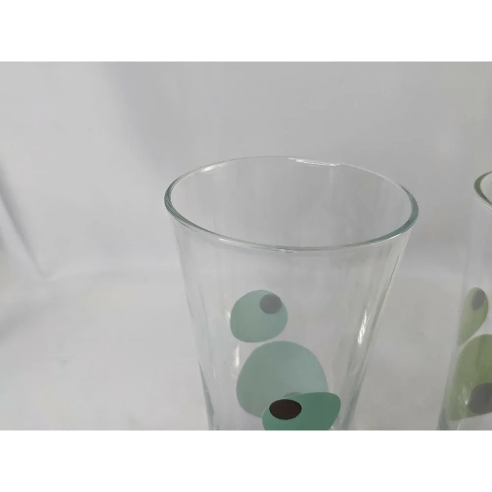 Drinking Glass Tumbler Orange Green Circles Olives About‎ 7 Inch